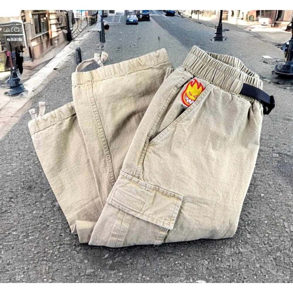 VTG Spitfire Wheels‎ Cargo Pants XS Ripstop Skateboard Bighead Pockets Elastic
